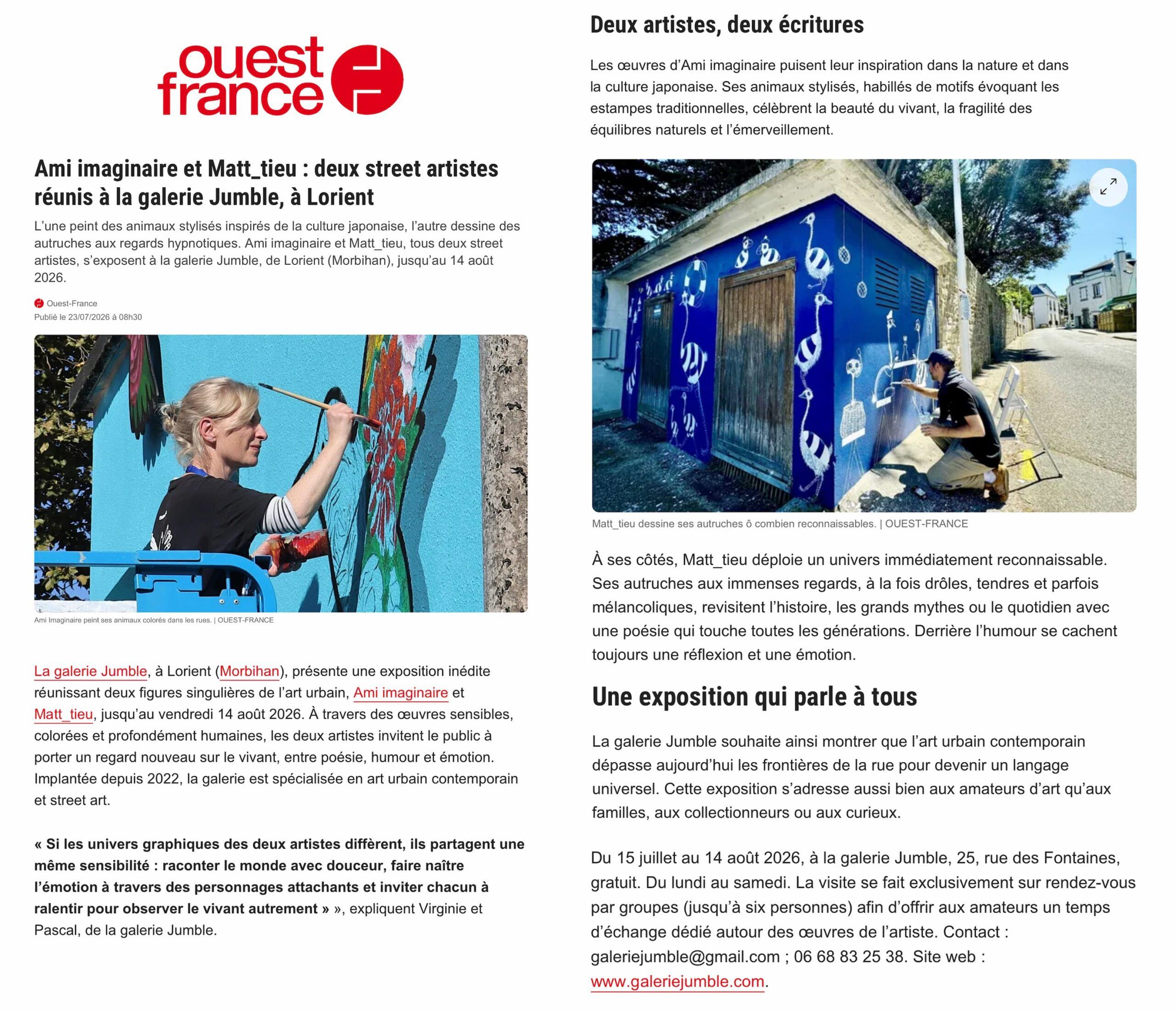 Ouest-France - Ami imaginaire et Matt_tieu : deux street artistes réunis à la galerie Jumble à Lorient