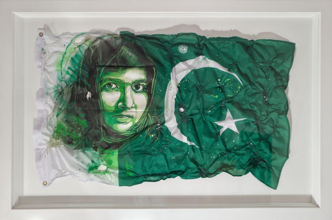 [fr]C215 - Malala Yousafzai - Pochoir sur le drapeau du Pakistan[en]C215 - Malala Yousafzai - Stencil on Pakistani flag