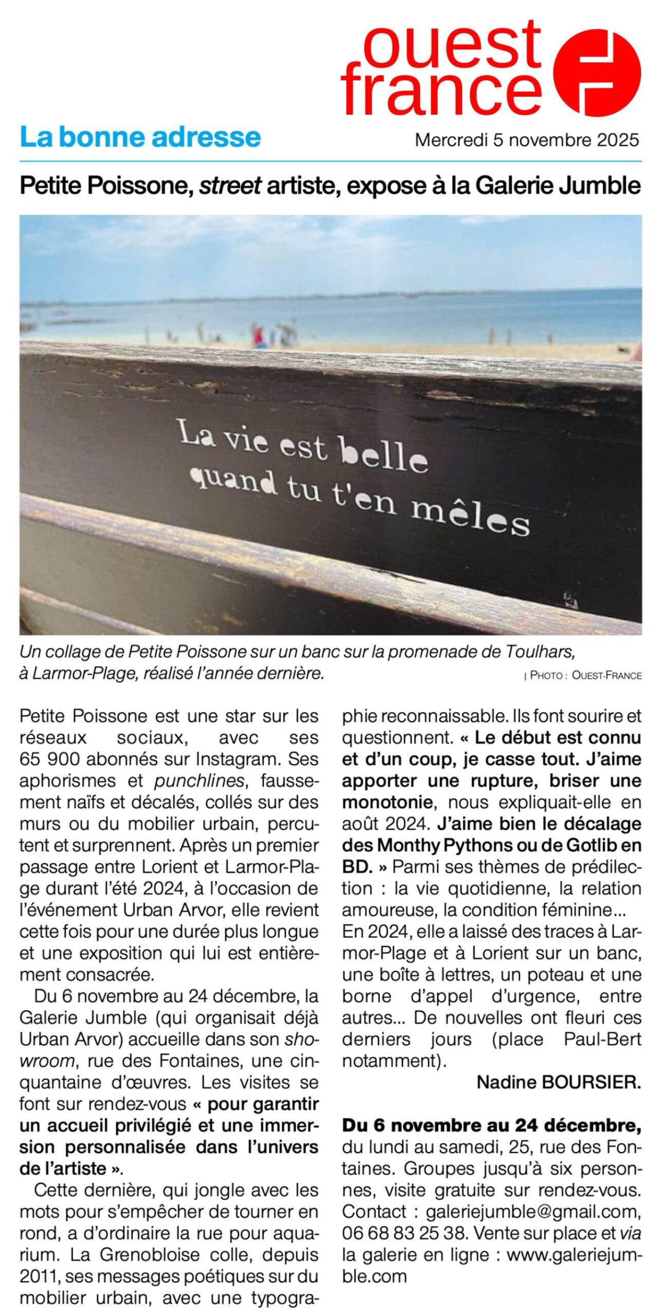 Ouest France - Petite Poissone, street artiste, expose à la Galerie Jumble