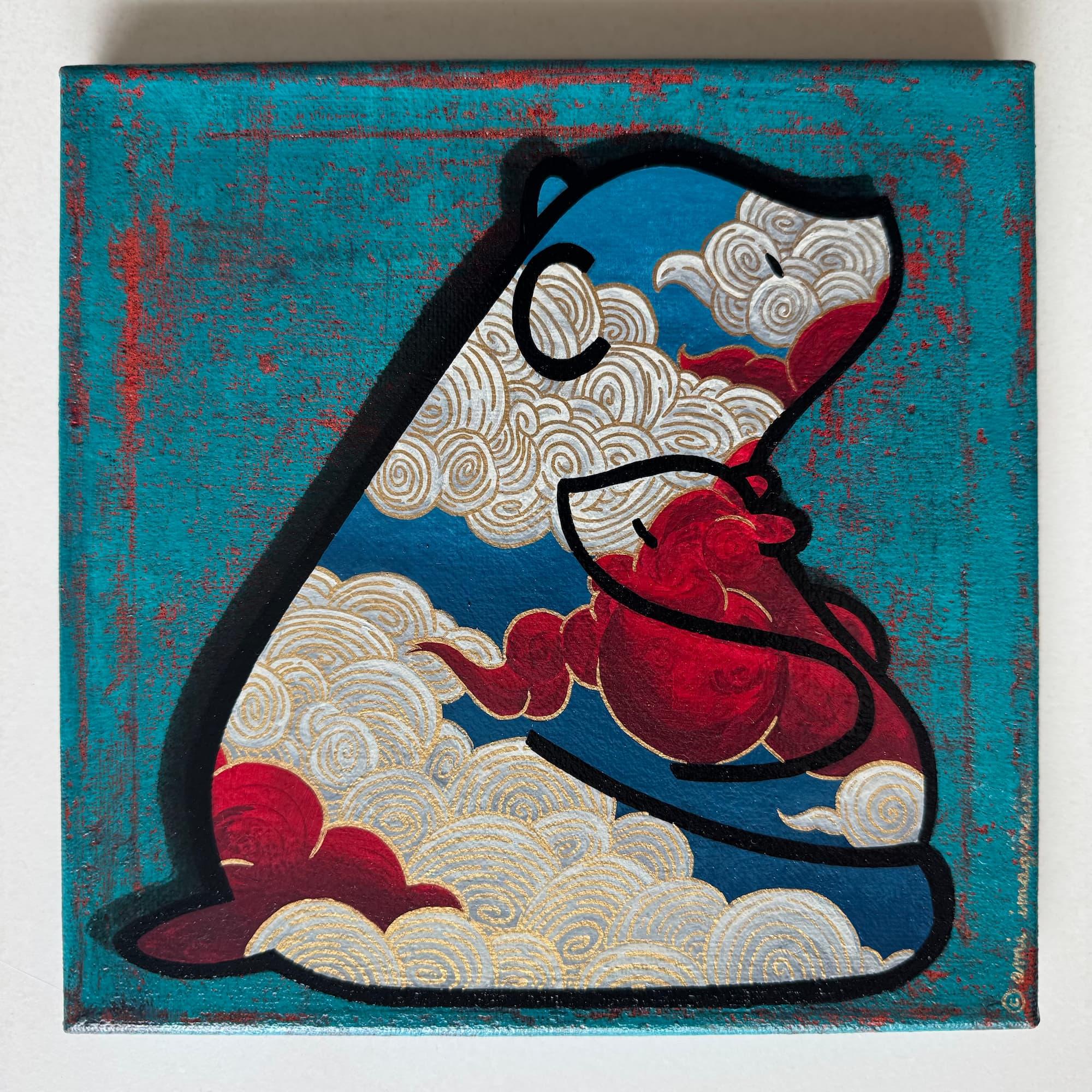 Kumo Kuma - Ami imaginaire, pochoir et peinture acrylique sur toile, 20 x 20 cm, 2026 | Galerie Jumble - Art Urbain / Street Art