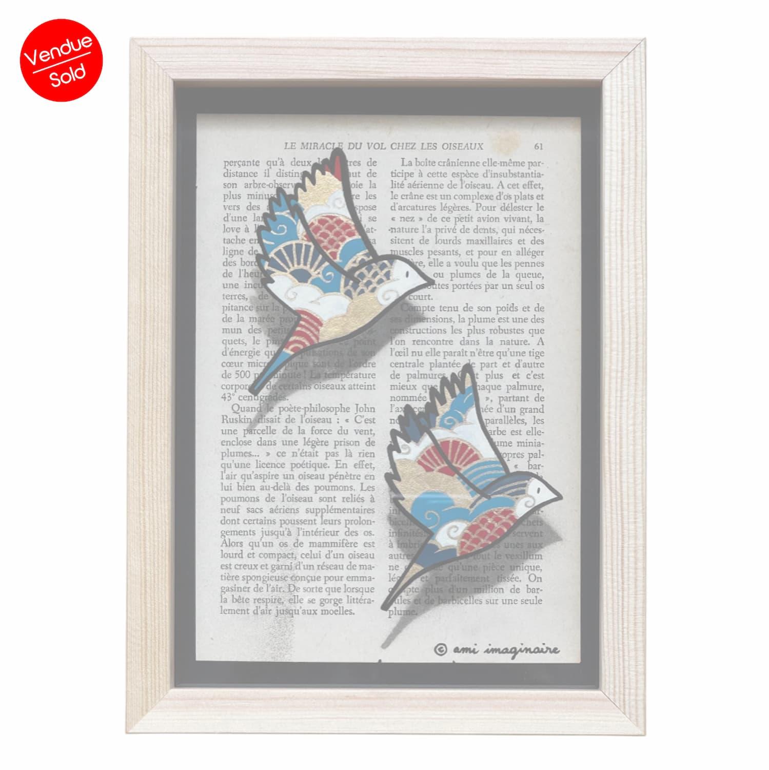 Le vol des oiseaux - Ami imaginaire, pochoir et peinture acrylique sur papier, 18 x 23 cm, 2026 | Galerie Jumble - Art Urbain / Street Art