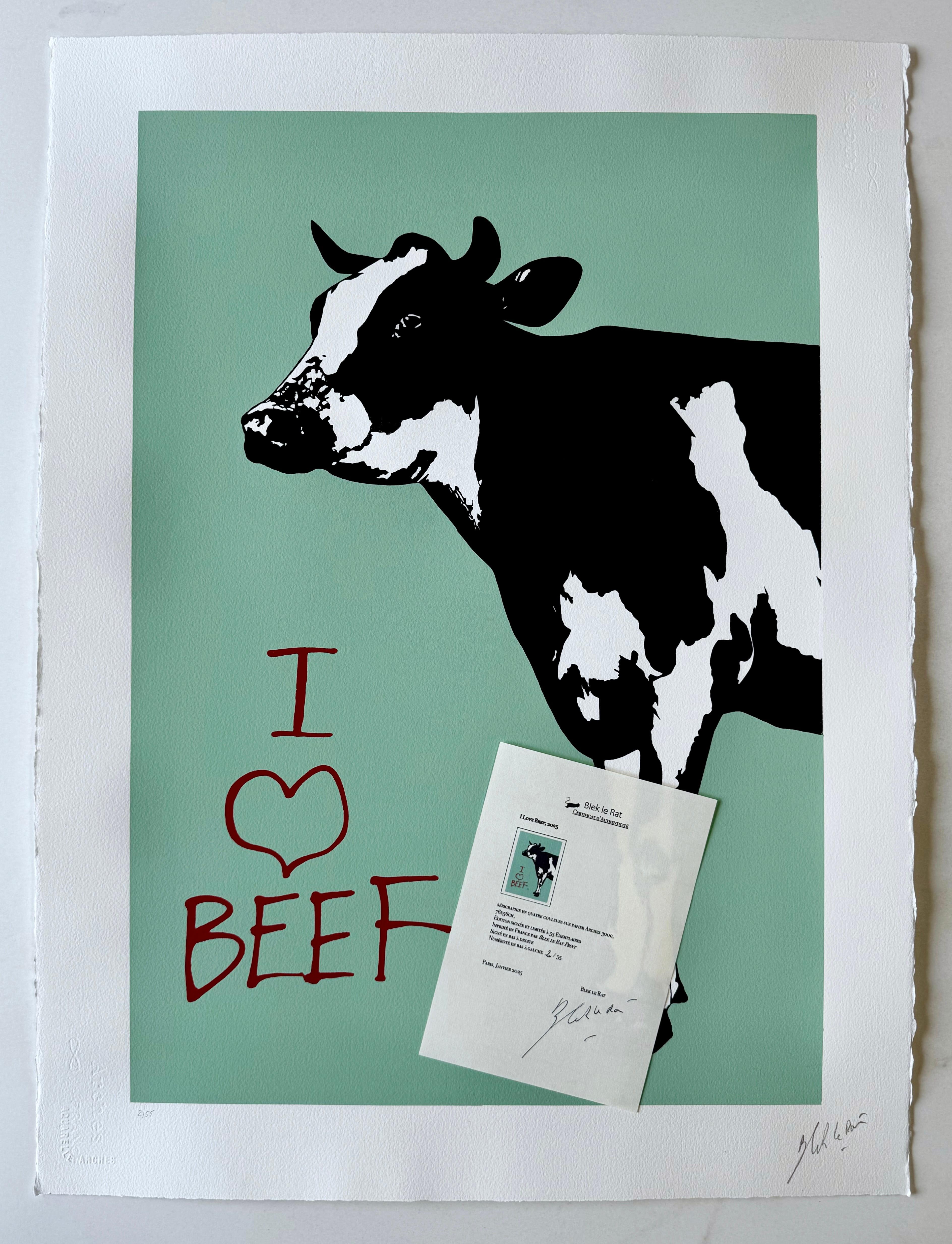 I love beef - Blek le Rat, sérigraphie, 56 x 76 cm, 2025 | Galerie Jumble - Art Urbain / Street Art