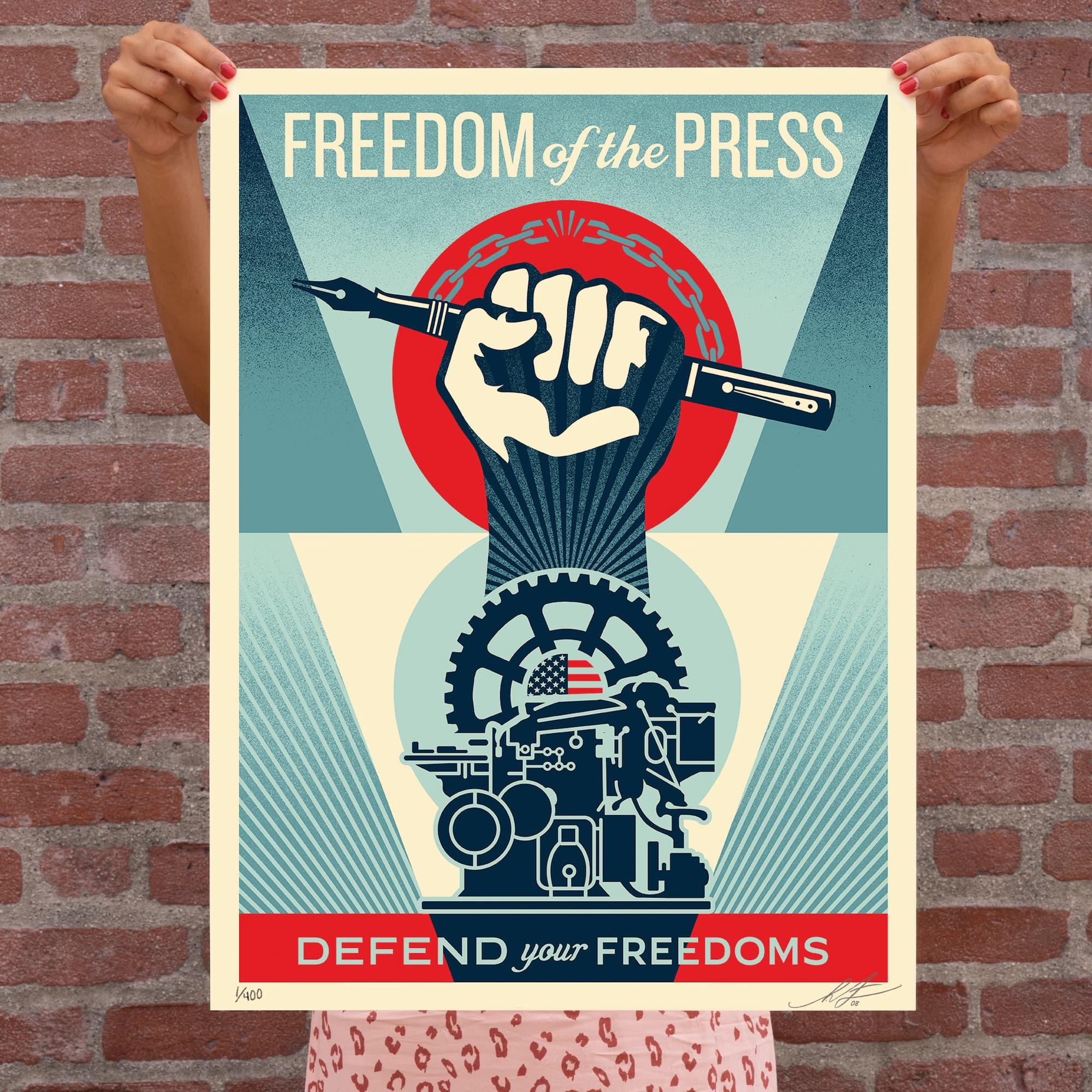Defend your freedoms - Freedom of the press - Shepard Fairey Obey Giant | Galerie Jumble - Art Urbain / Street Art