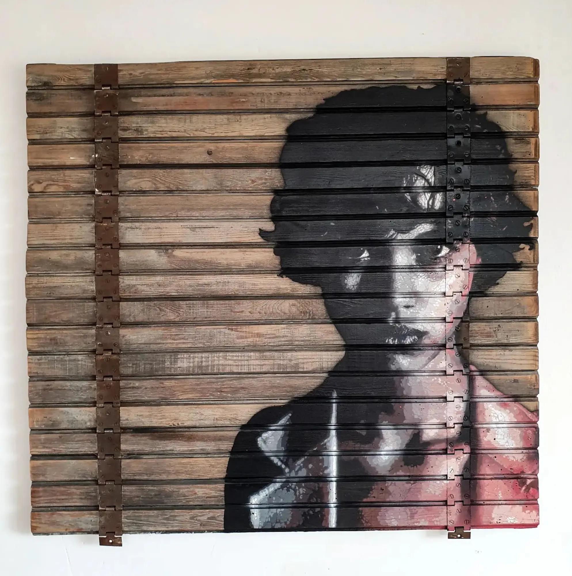 Billie Store - Kelu Abstract, pochoir sur volet, 89 x 82 cm, 2024 | Galerie Jumble - Art Urbain / Street Art