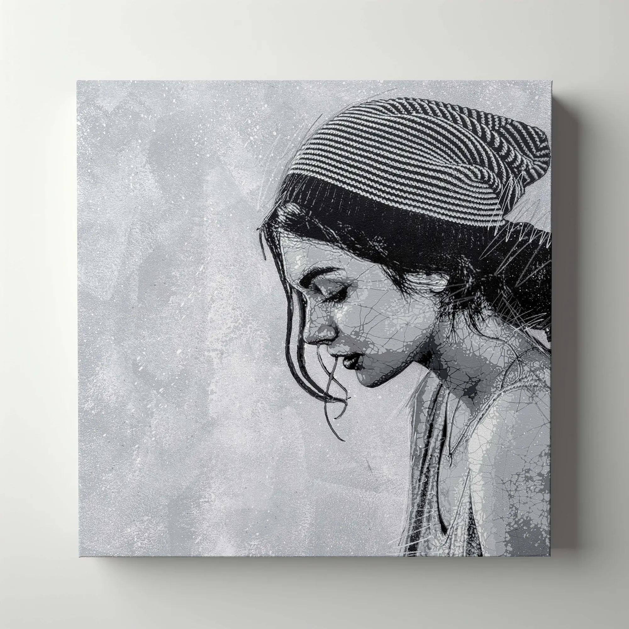 Lea District - Kelu Abstract, pochoir sur toile, 80 x 80 cm, 2025 | Galerie Jumble - Art Urbain / Street Art