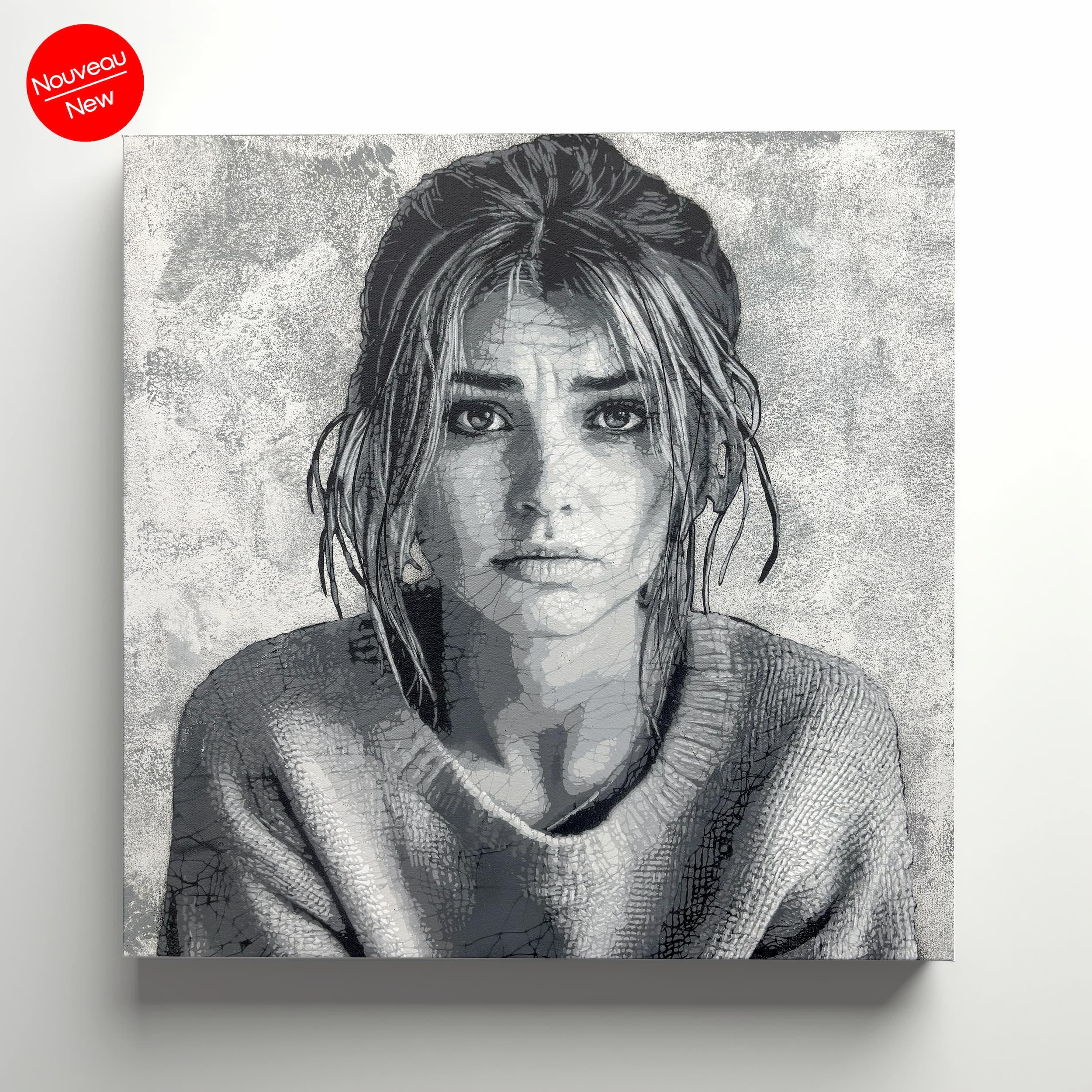 Margaux - Kelu Abstract, pochoir sur toile, 50 x 50 cm, 2026 | Galerie Jumble - Art Urbain / Street Art