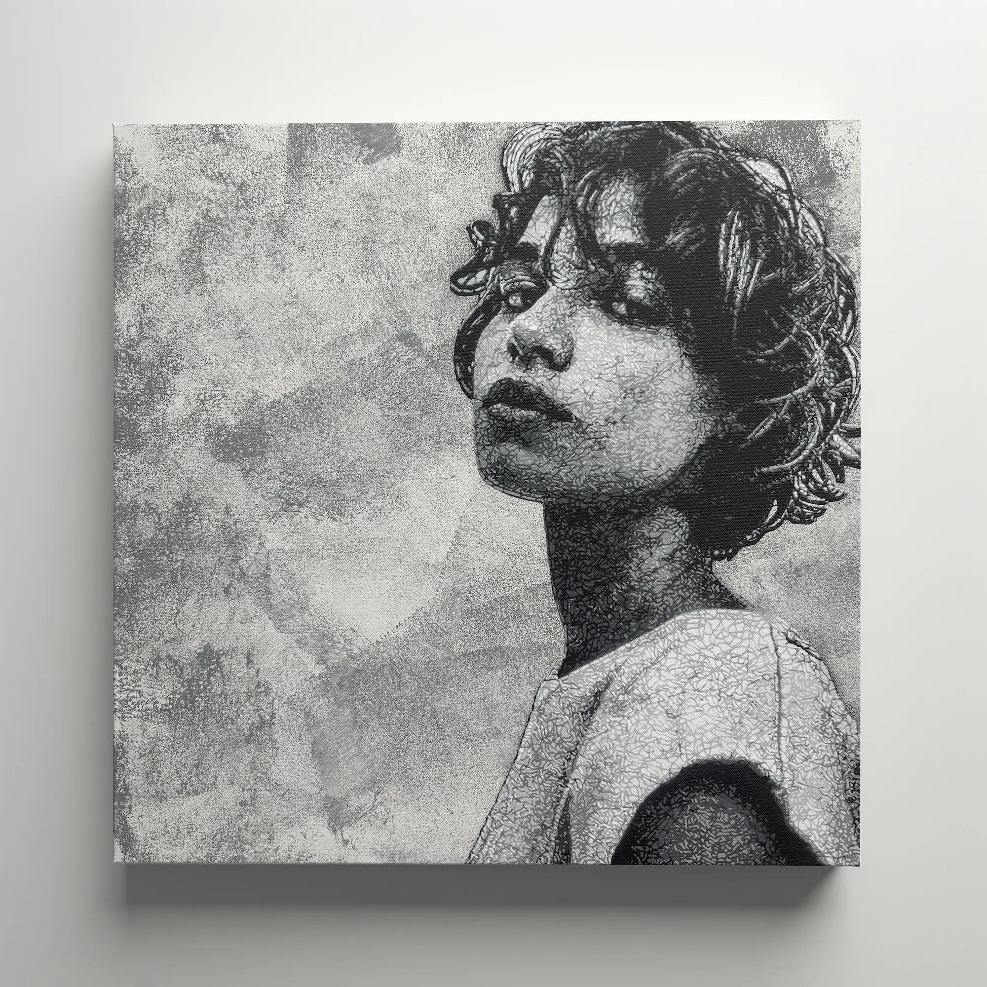 Olga - Kelu Abstract, pochoir sur toile, 50 x 50 cm, 2026 | Galerie Jumble - Art Urbain / Street Art