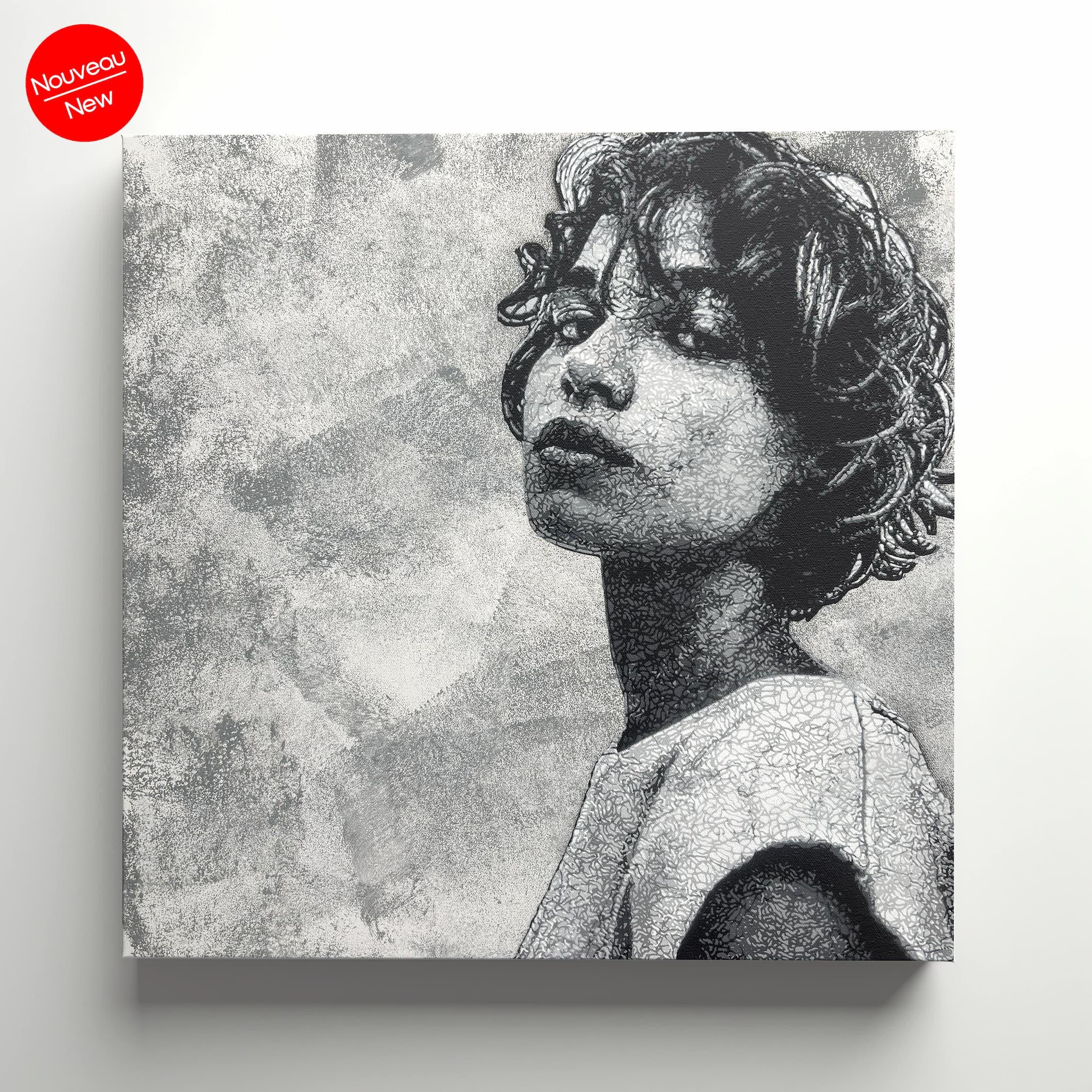 Olga - Kelu Abstract, pochoir sur toile, 50 x 50 cm, 2026 | Galerie Jumble - Art Urbain / Street Art