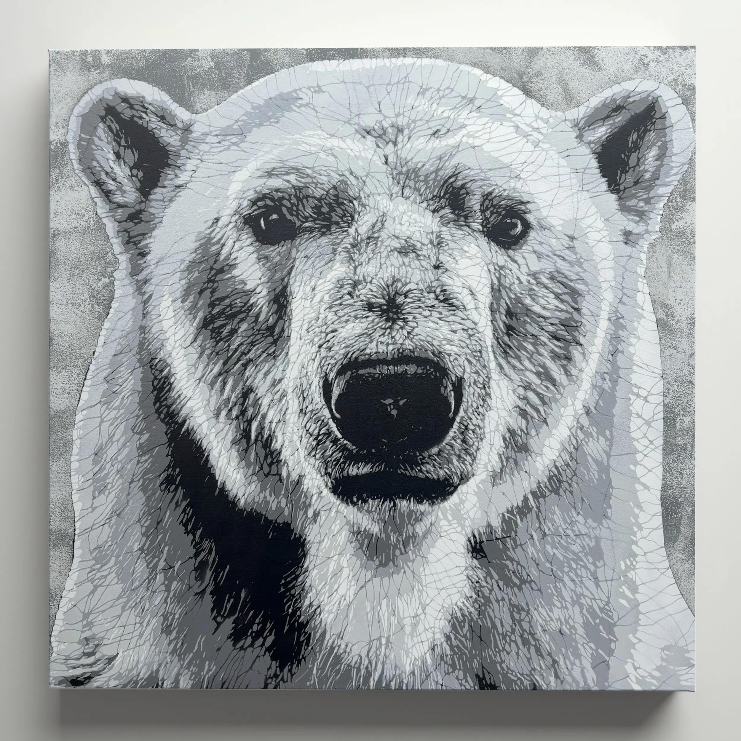 Polar Bear - Kelu Abstract, pochoir sur toile, 80 x 80 cm, 2026 | Galerie Jumble - Art Urbain / Street Art