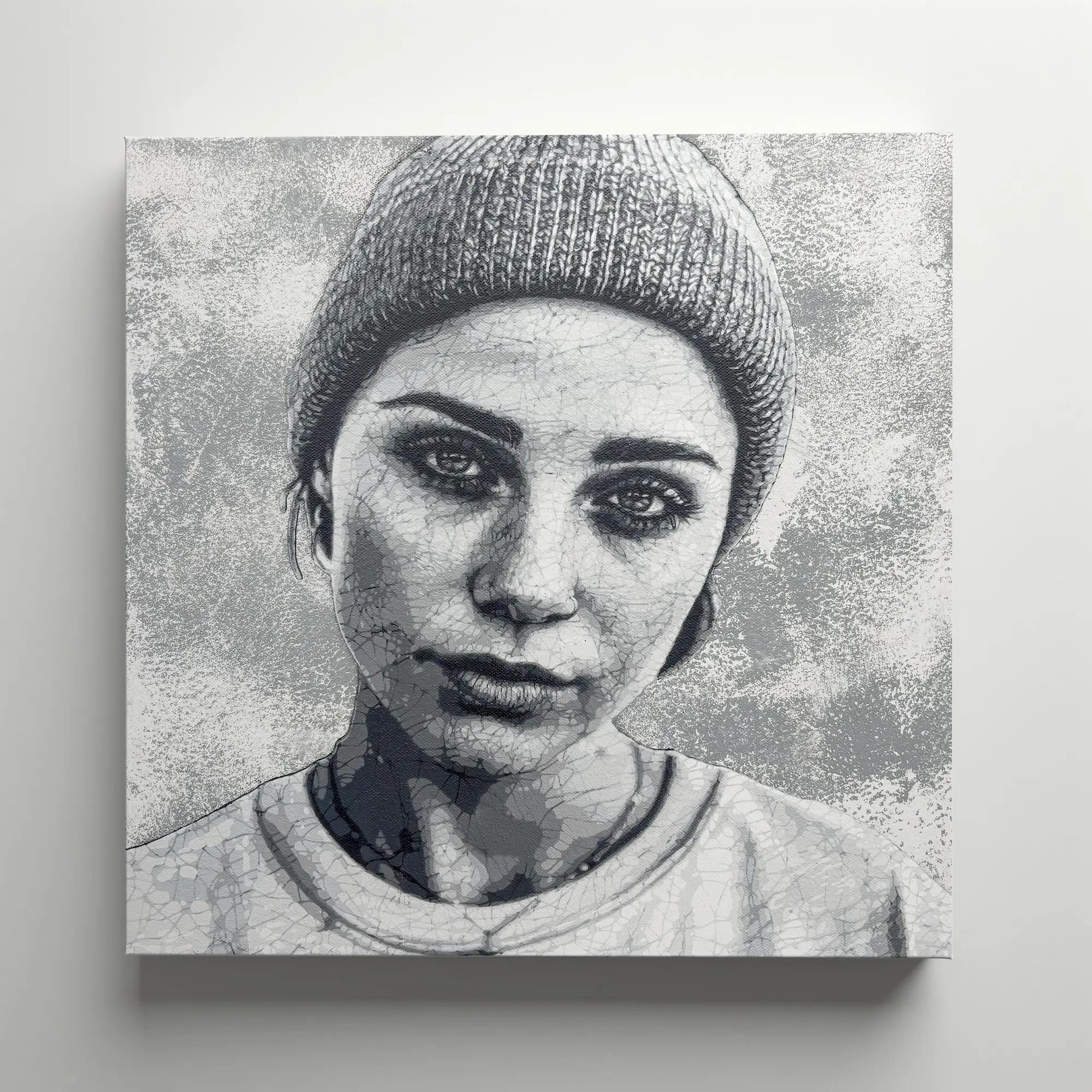 Paula - Kelu Abstract, pochoir sur toile, 40 x 40 cm, 2026 | Galerie Jumble - Art Urbain / Street Art