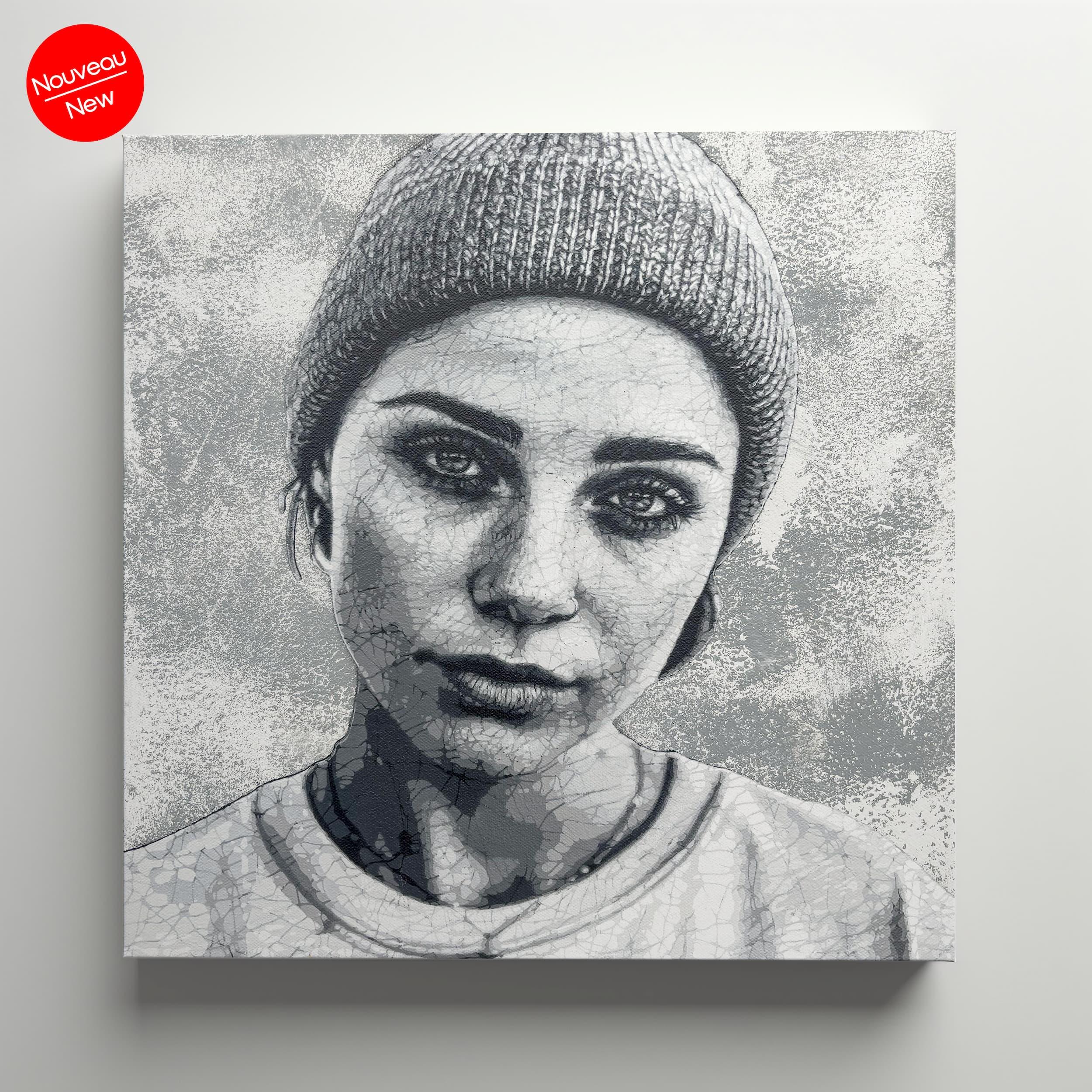 Paula - Kelu Abstract, pochoir sur toile, 40 x 40 cm, 2026 | Galerie Jumble - Art Urbain / Street Art