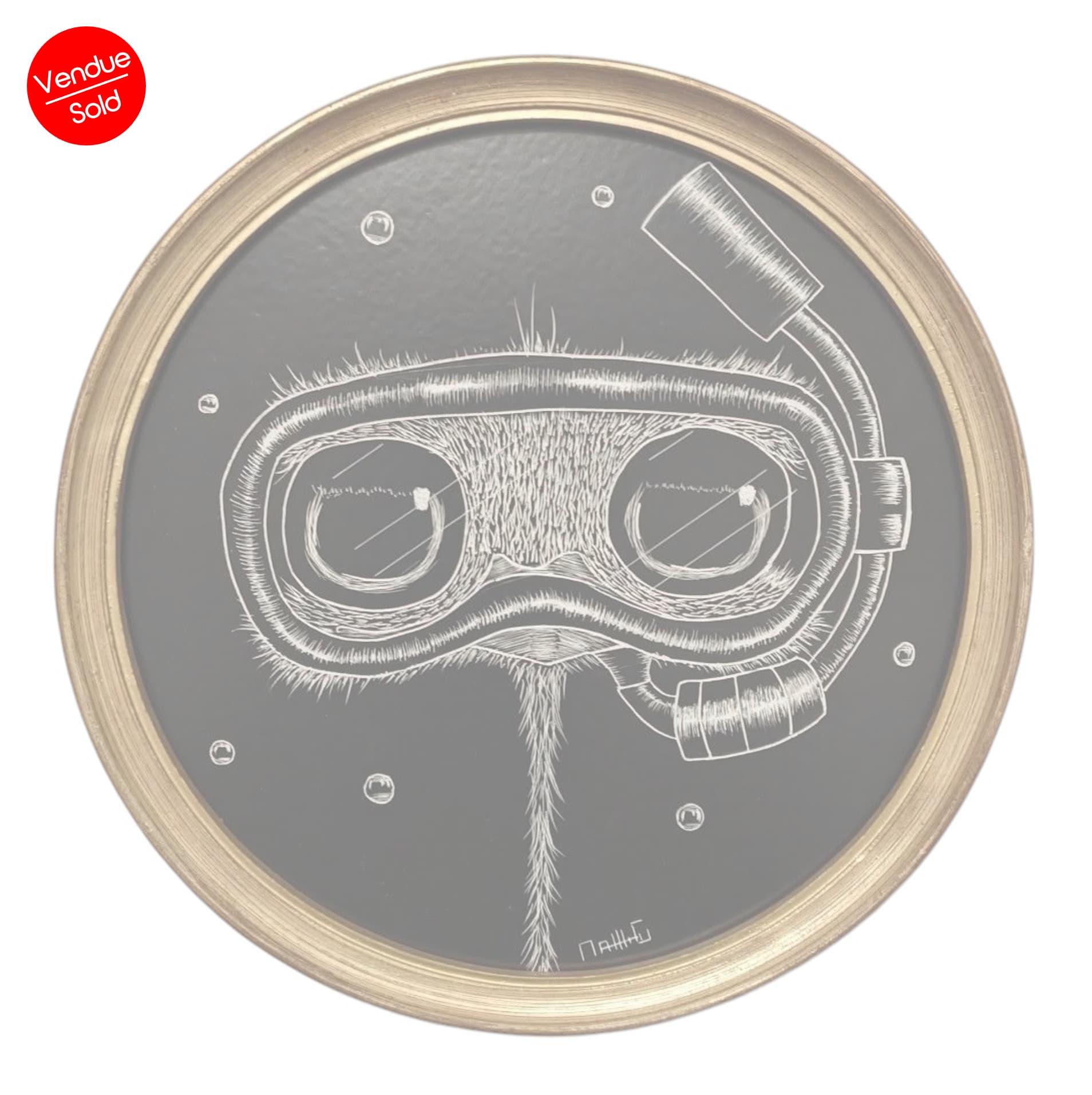 Autruche plongeuse - Matt_tieu, carte à gratter, diamètre 19,5 cm, 2026 | Galerie Jumble - Art Urbain / Street Art