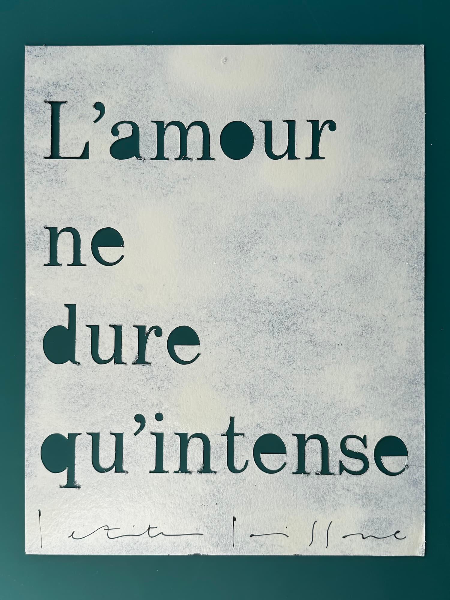 L'amour ne dure qu'intense - Petite Poissone, matrice originale de pochoir, 2025 | Galerie Jumble - Art Urbain / Street Art