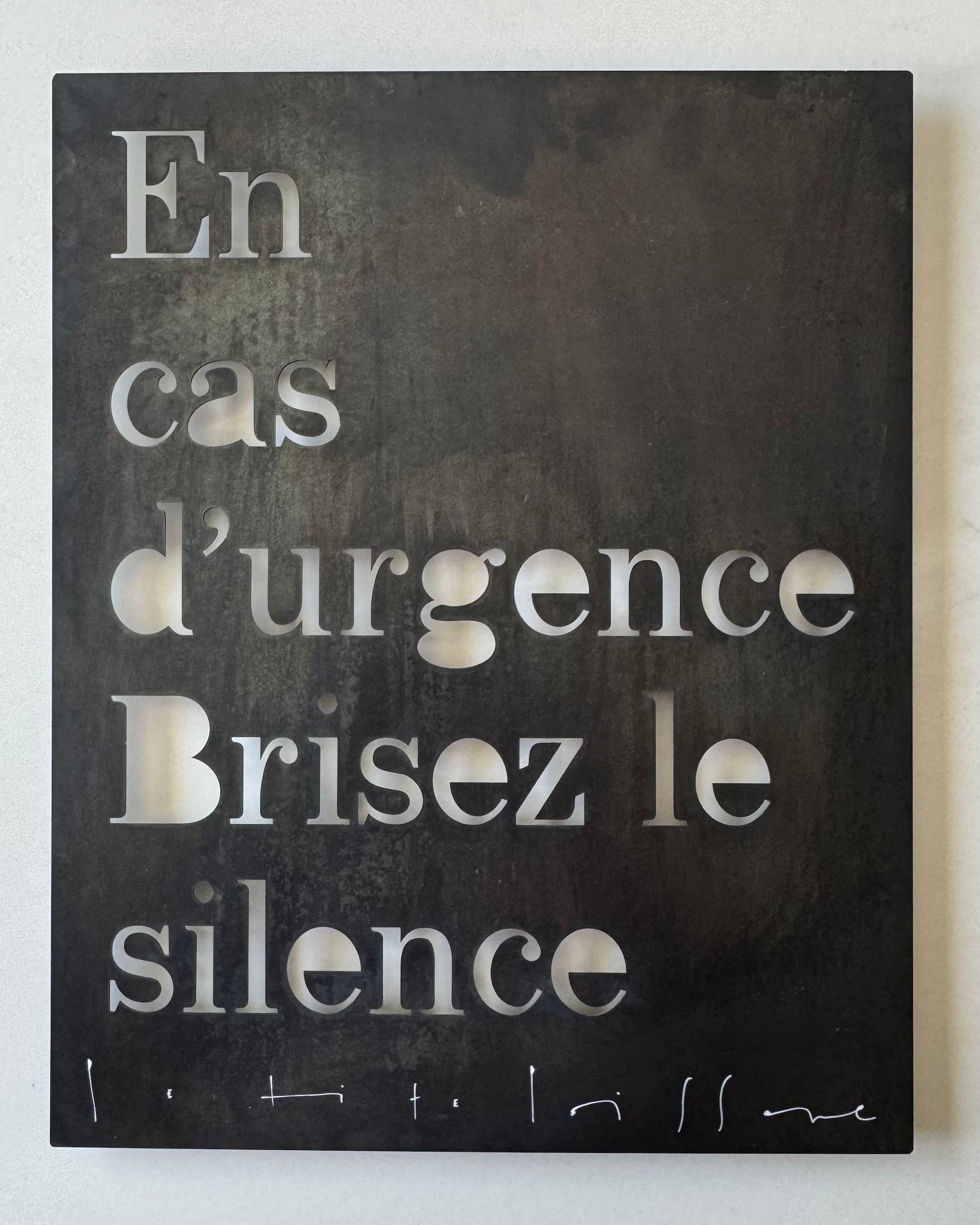 En cas d'urgence Brisez le silence - Petite Poissone - Plaque métal - 2026 | Galerie Jumble - Art Urbain / Street Art