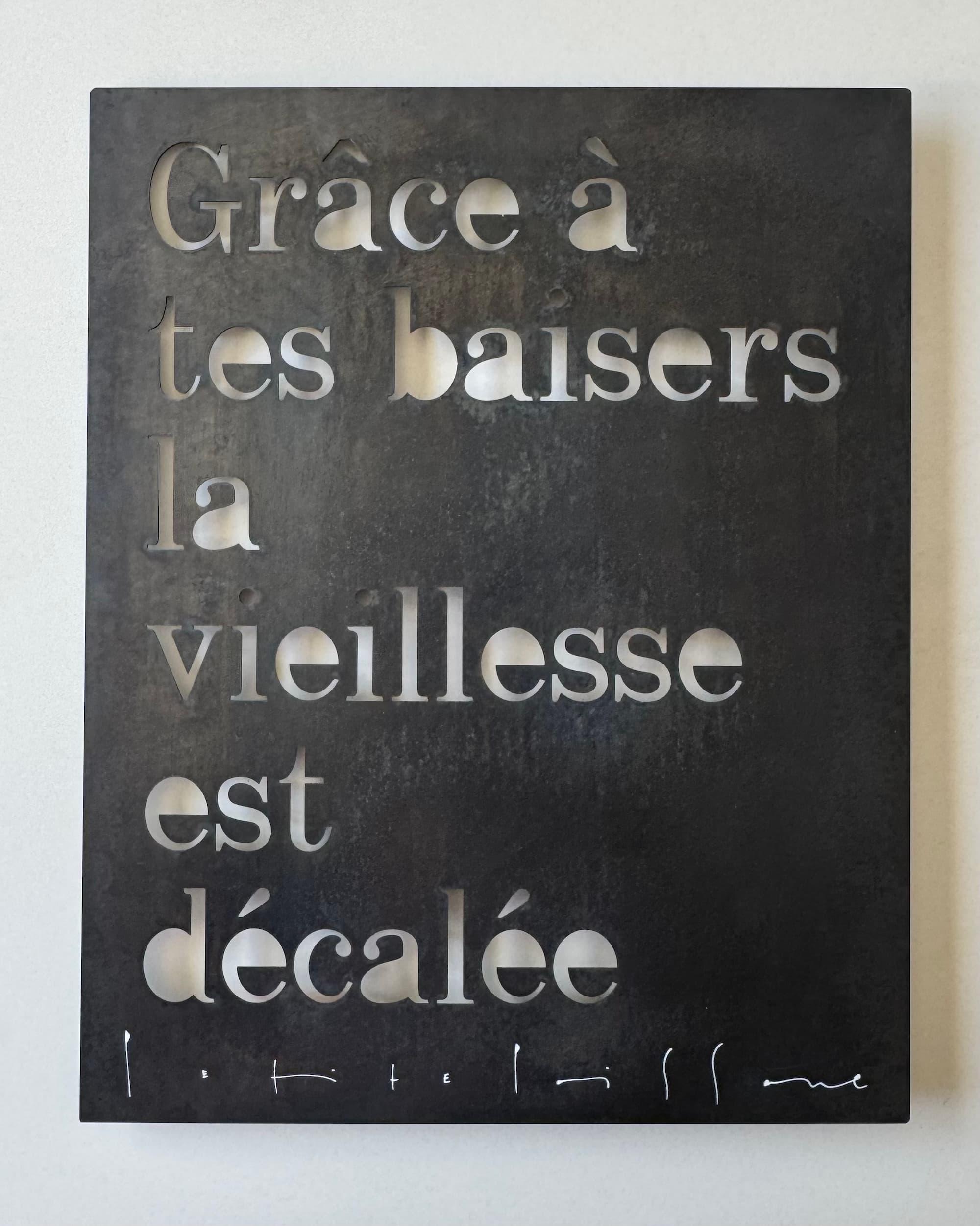 Grâce à tes baisers la vieillesse est décalée - Petite Poissone - Plaque métal - 2026 | Galerie Jumble - Art Urbain / Street Art