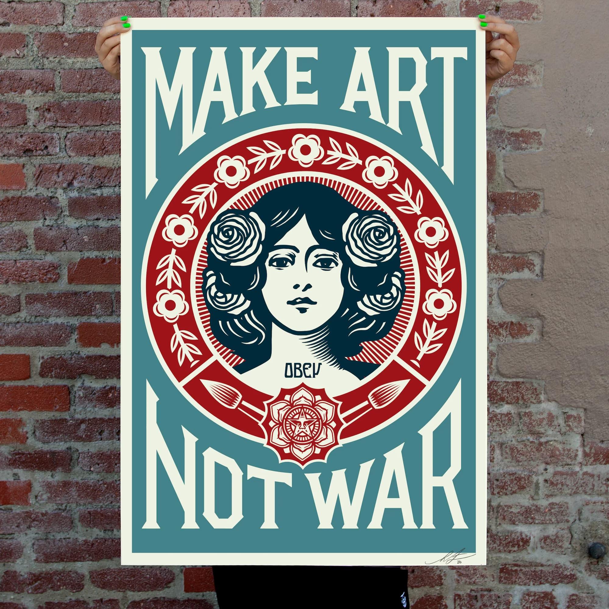 Make art not war blue edition - Shepard Fairey Obey, print signé, 2026 | Galerie Jumble - Art Urbain / Street Art